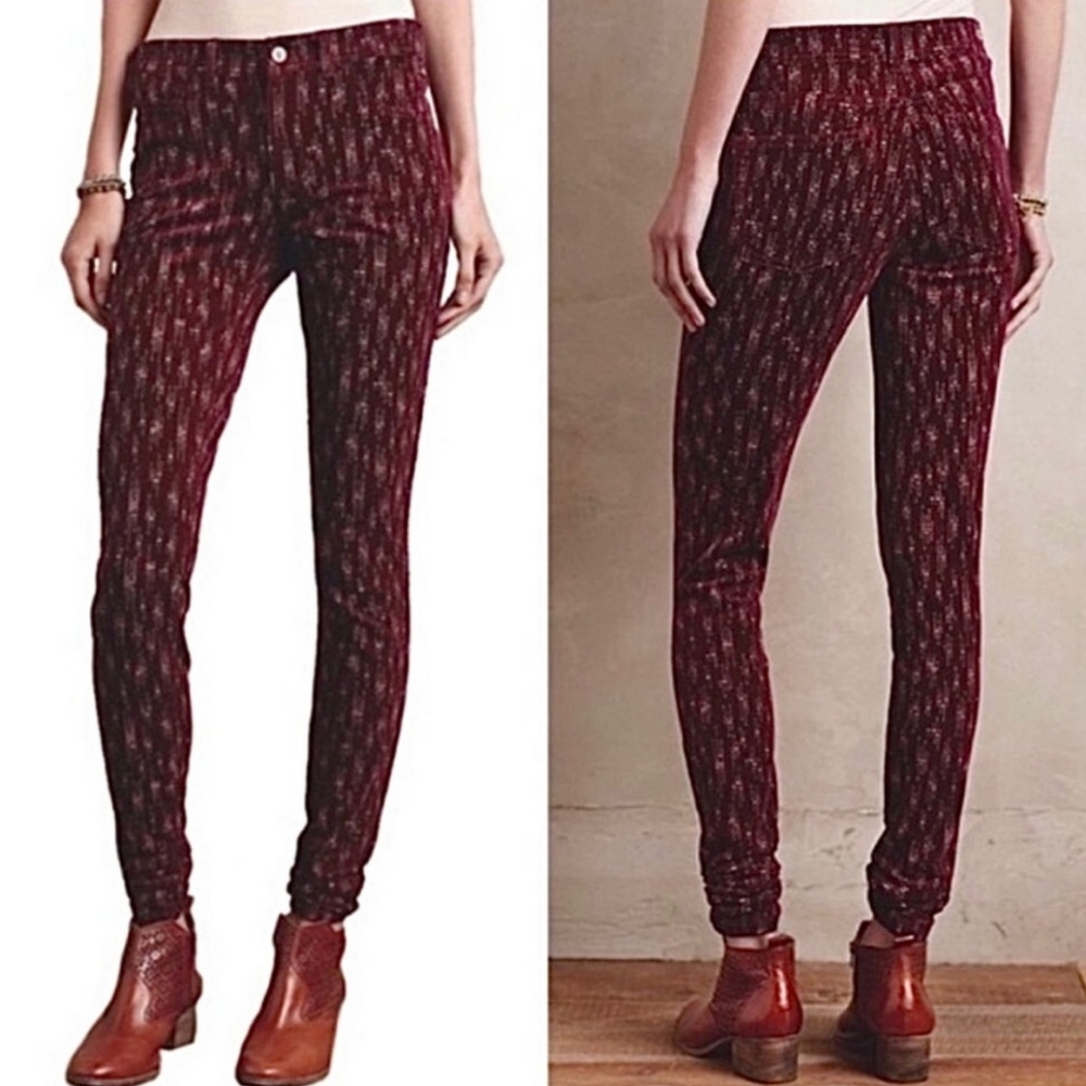Pilcro and the Letterpress Burgundy Geometric‎ Print Corduroy Pants Size 28